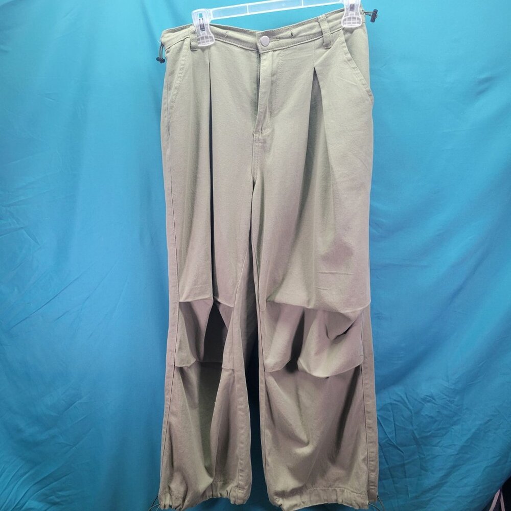 Dazy-Less Green Cargo Pants L 100% Cotton Drawstring Hem & Waist Pockets